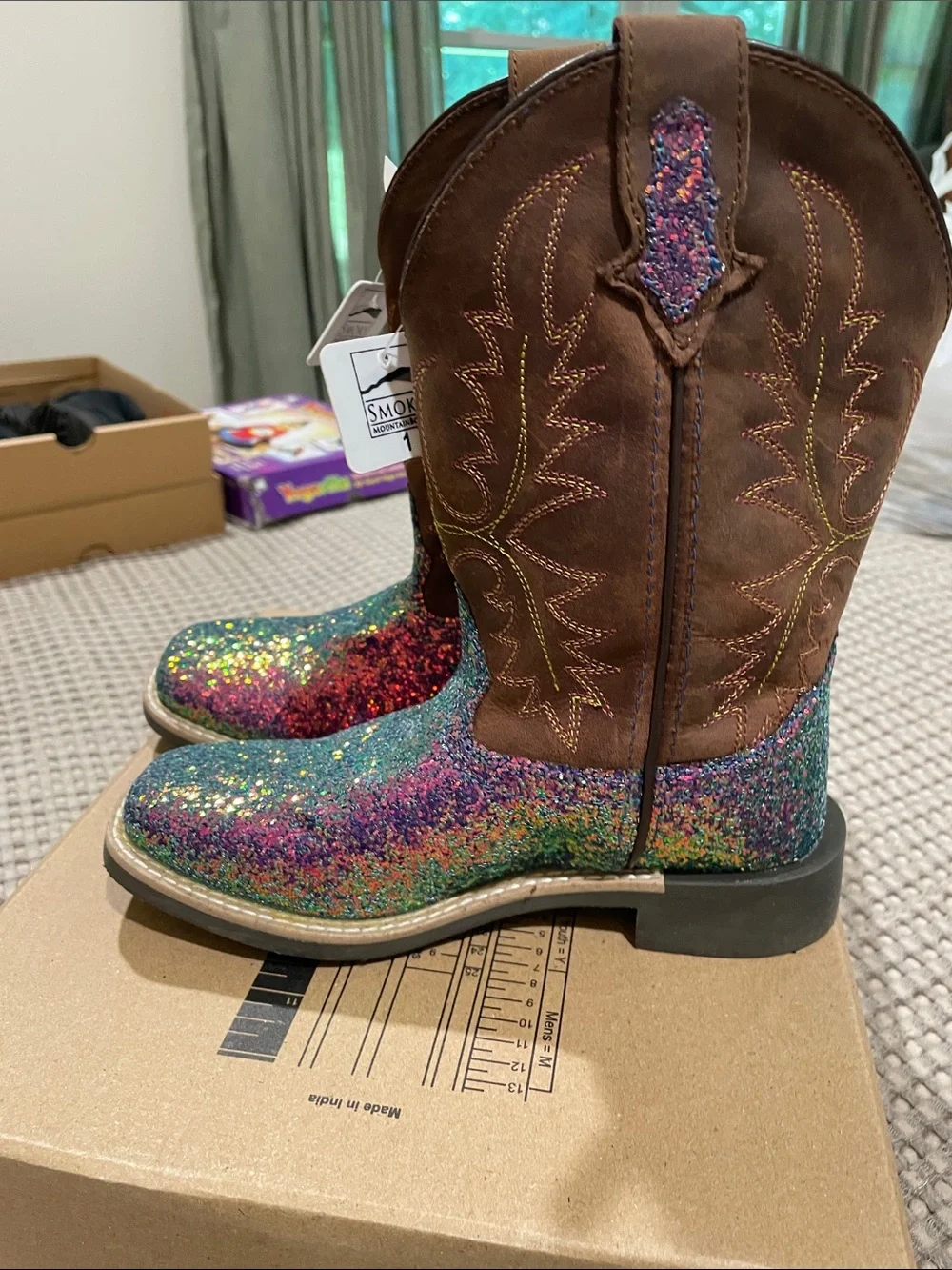 Smoky Mountain Kids' Brown Shaft Multicolor Glitter Cowboy Boots